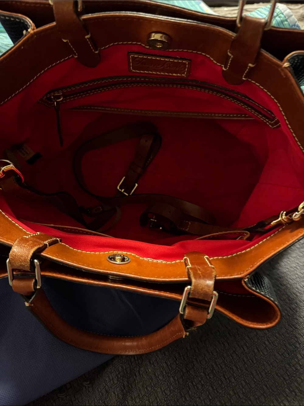 Dooney & Bourke Black Lizard-Embossed Satchel with Brown Handles - Picture 3 of 5